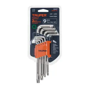 Truper Juego de 9 llaves torx largas con organizador abatible