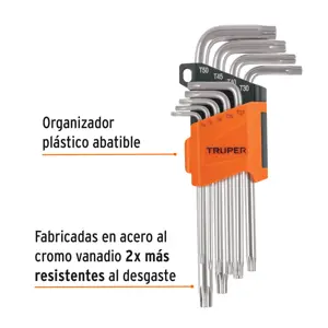 Truper Juego de 9 llaves torx largas con organizador abatible