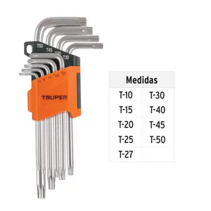 Truper Juego de 9 llaves torx largas con organizador abatible