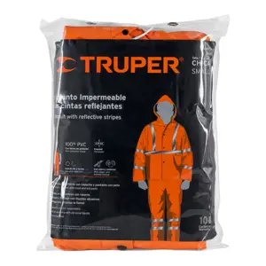 Truper Conjunto impermeable doble capa naranja con reflejante, CH