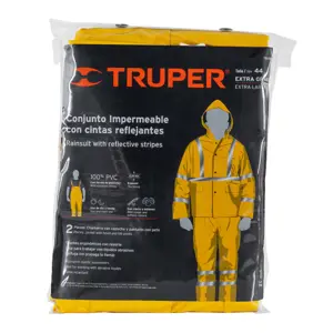 Truper Conjunto impermeable doble capa amarillo con reflejante, XG