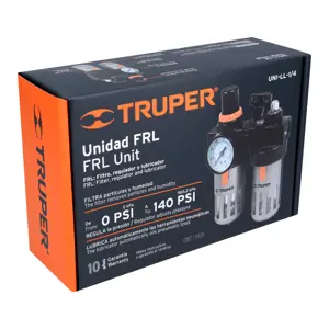 19238 / UNI-LL-1/4 Filtro y regulador de aire con módulo de lubricación, Truper