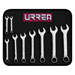 Juego de llaves combinadas cortas pulido espejo en pulgadas, 12 puntas, 9 pz en estuche Urrea