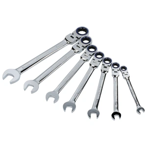 Juego de llaves combinadas pulido espejo de matraca flex mét, 12 puntas,7 pz en rack Urrea