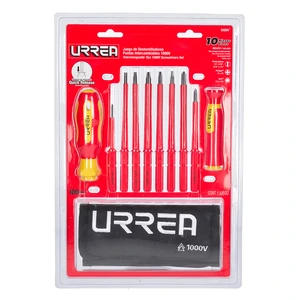 Urrea-9300V / 9300V Juego de destornilladores con mango bimaterial y puntas intercambiables 1000 V, 10 piezas Urrea