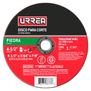 Disco abrasivo tipo 1 para piedra 4-1/2" x 3/64" Urrea