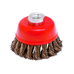 Carda copa trenzada alambre grueso 4" x 0.35 mm con rosca M14 Urrea