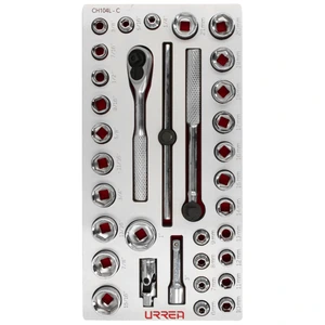 Juego de dados cortos y accesorios cuadro de  3/8" combinados 34 piezas, CH104L-C Urrea