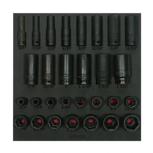 Juego de dados de impacto cortos y largos en pulgadas cuadro de 1/2" 29 piezas, CH218-C Urrea