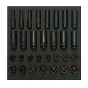 Juego de dados de impacto cortos y largos métricos cuadro de 1/2" 30 piezas, CH219-C Urrea
