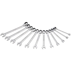 Juego de llaves combinadas pulido espejo de matraca spline rev mét, 12 pz en caja plástica Urrea