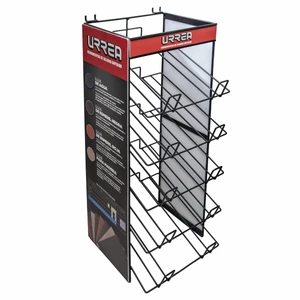 Urrea-RLIJP / RLIJP Rack despachador de mostrador y panel perforado para lijas, 5 charolas, 26 cm x 30 cm