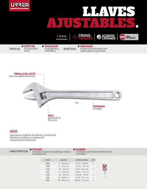 Urrea-718I / 718I TRUPER Llave ajustable cromada 18