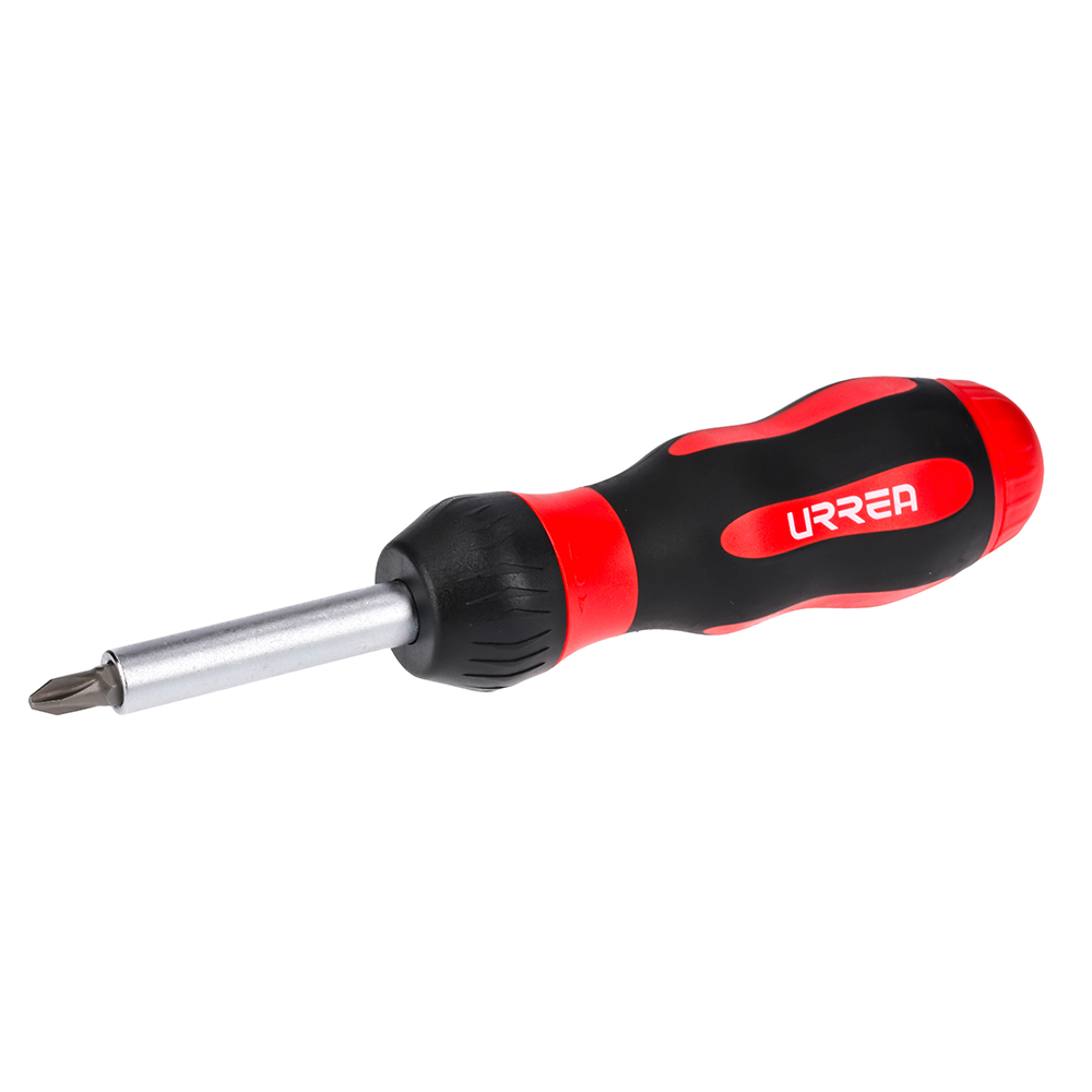 Urrea-9308M / 9308M Destornillador con mango bimaterial de matraca con puntas intercambiables 8 en 1 Urrea