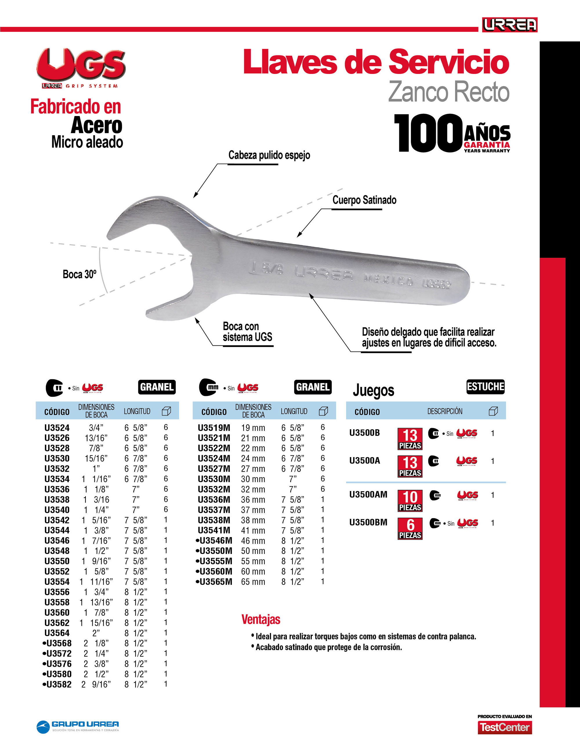 Clé De Service Urrea U3537 - 37 Mm - Design Fin Pour Accès Difficile - Ouverture 30°