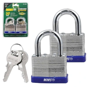 WESTON-BL-0280 / BL-0280 JGO. DE 2 CANDADOS DE ACERO CUERPO LAMINADO 50MM C/4 LLAVES (CAJA C/6 PZAS - PRECIO X PIEZA)