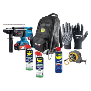 WESTON-KITMEGAMARTILLO / KITMEGAMARTILLO ROTOMART. SDS+ 20V 1000RPM + BROCA SDS 1/2X6" 5PZ + GUANTE ANTIVIB + FLEXO 5M + WD40 14.4OZ + MALETA