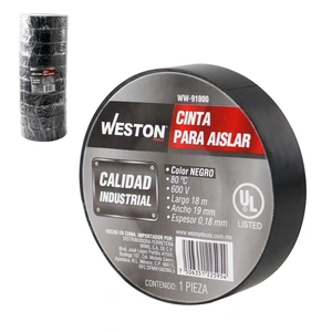 CINTA PARA AISLAR 18 m X 19 mm COLOR NEGRO (Precio x Empaque - Empaque c/10 pzas)