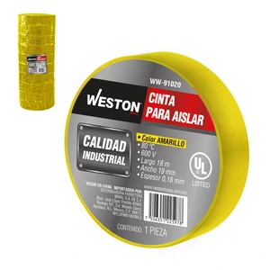 CINTA PARA AISLAR 18 m X 19 mm COLOR AMARILLO (Precio x Empaque - Empaque c/10 pzas)