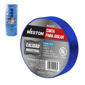 CINTA PARA AISLAR 18 m X 19 mm COLOR AZUL (Precio x Empaque - Empaque c/10 pzas)