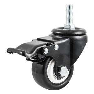 RODAJA DE PVC NEGRO GIRATORIA C/FRENO C/ESPIGA ROSCADA