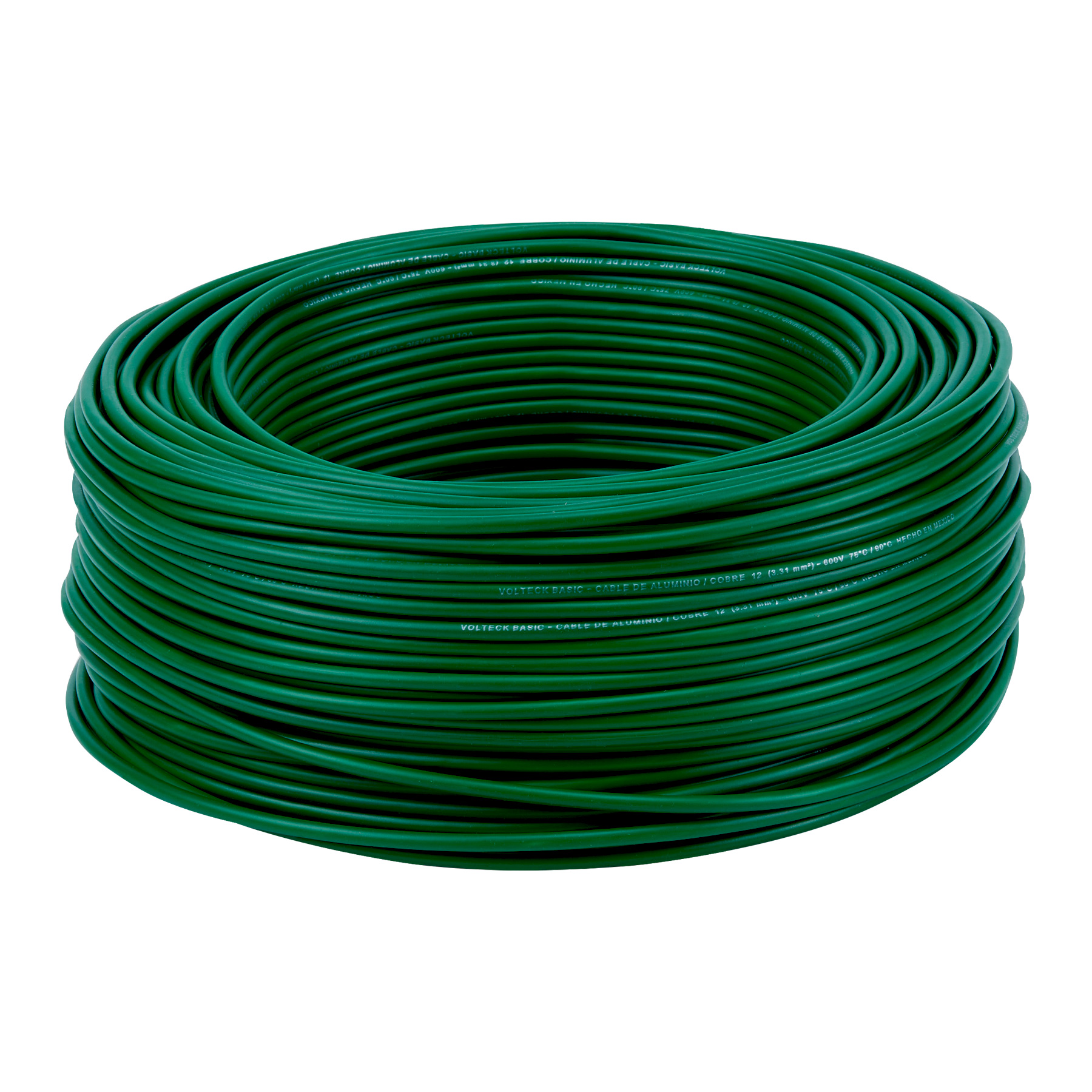 Volteck Rollo de 100 metros de cable THW CCA 12 AWG verde, Basic