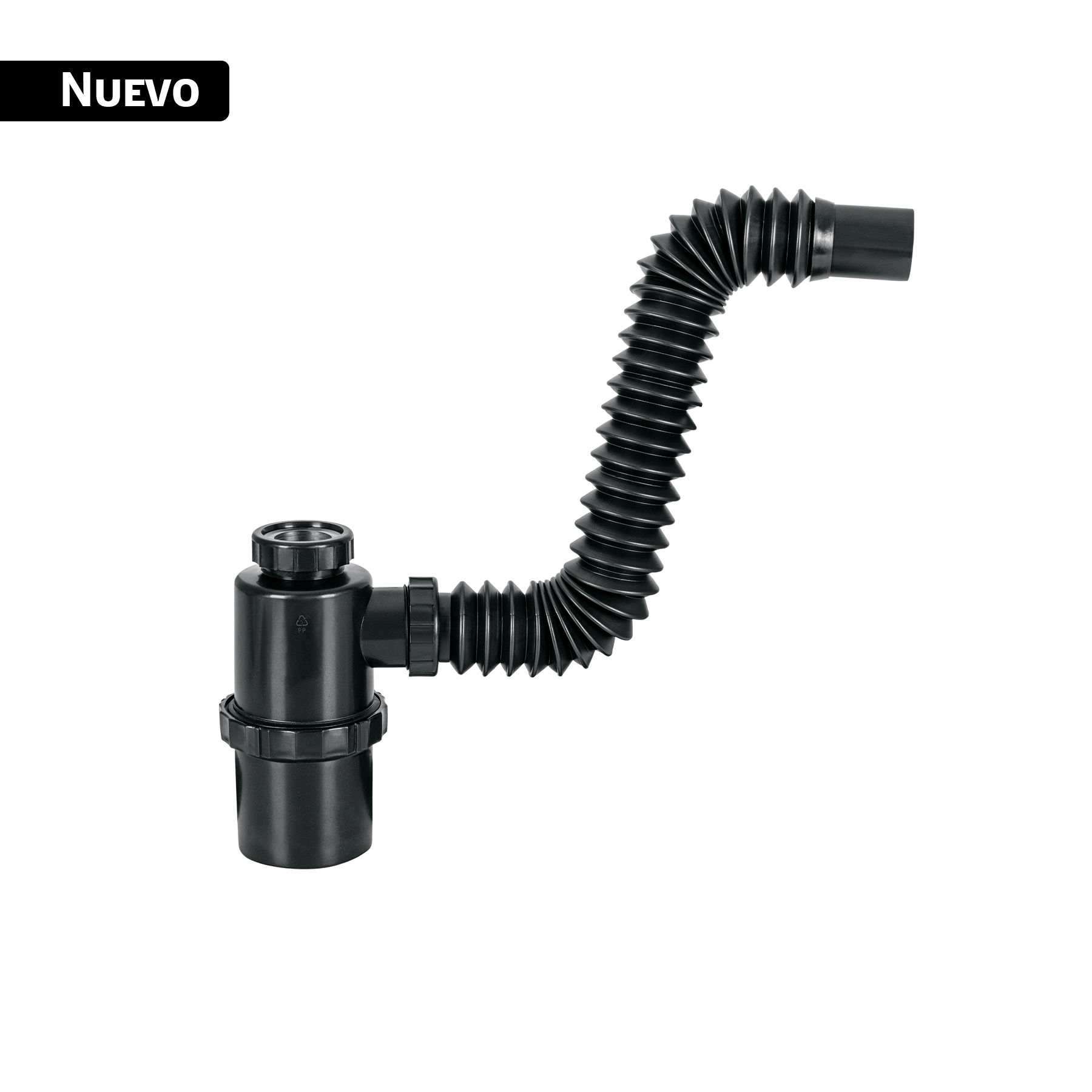 Céspol de bote de PP negro, para lavabo o fregadero, FOSET