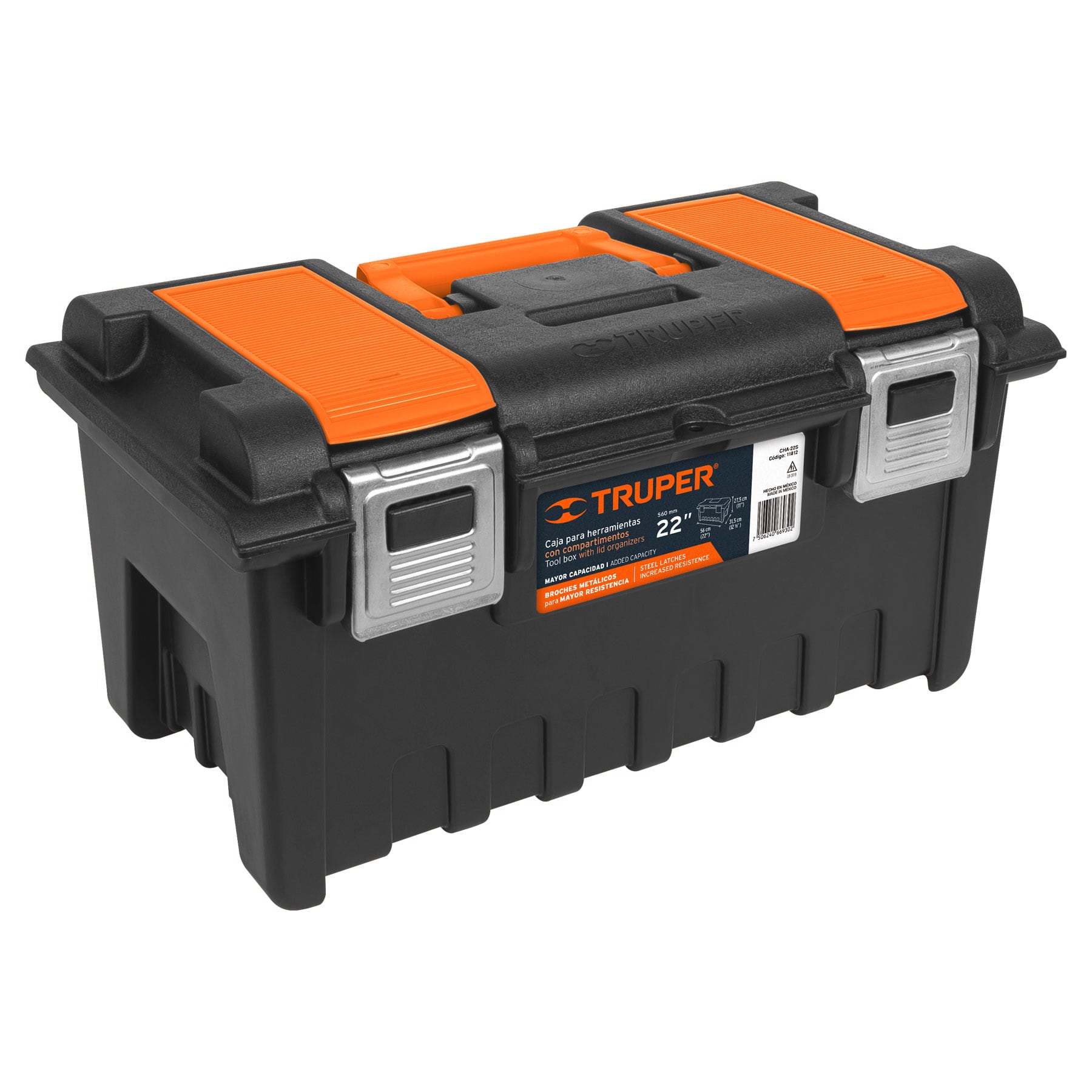 Truper Caja p/herramienta 22' c/compartimentos y broches metálicos