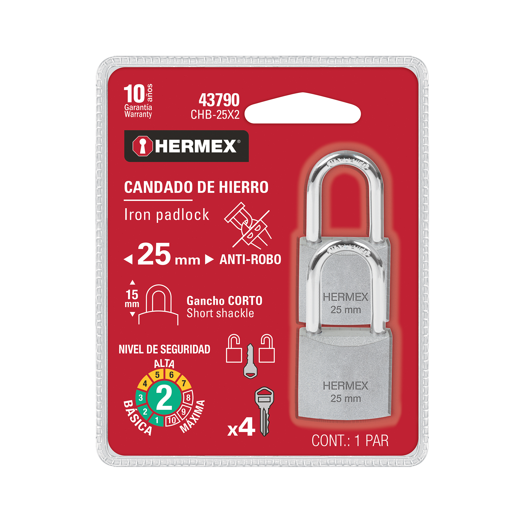 43790 CHB 25X2 TRUPER Bl ster Con 2 Candados De Hierro De 25mm Con 