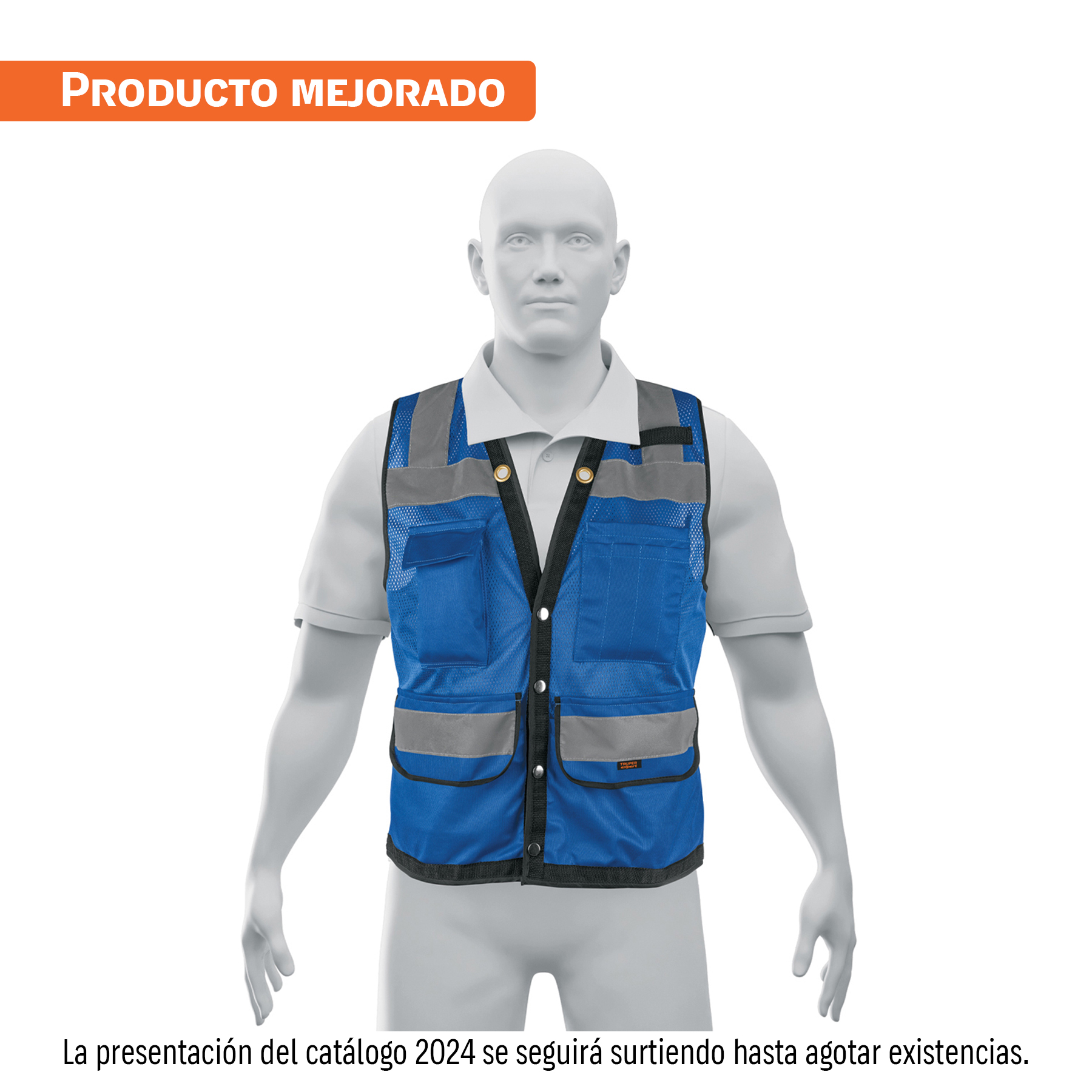 Chaleco seguridad reforzado azul con bolsas, XL, Expert