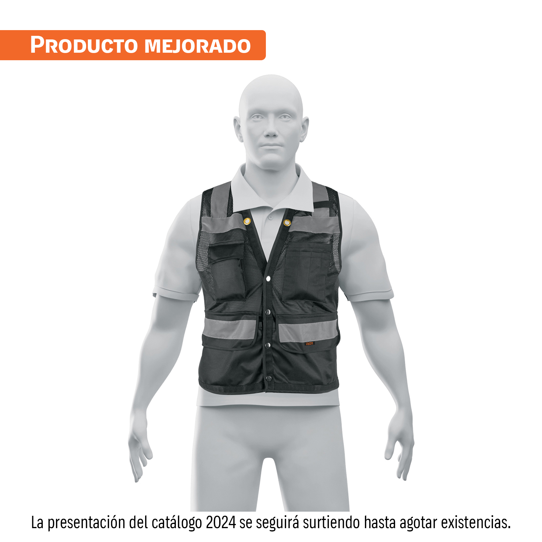 Chaleco seguridad reforzado negro con bolsas, XL, Expert