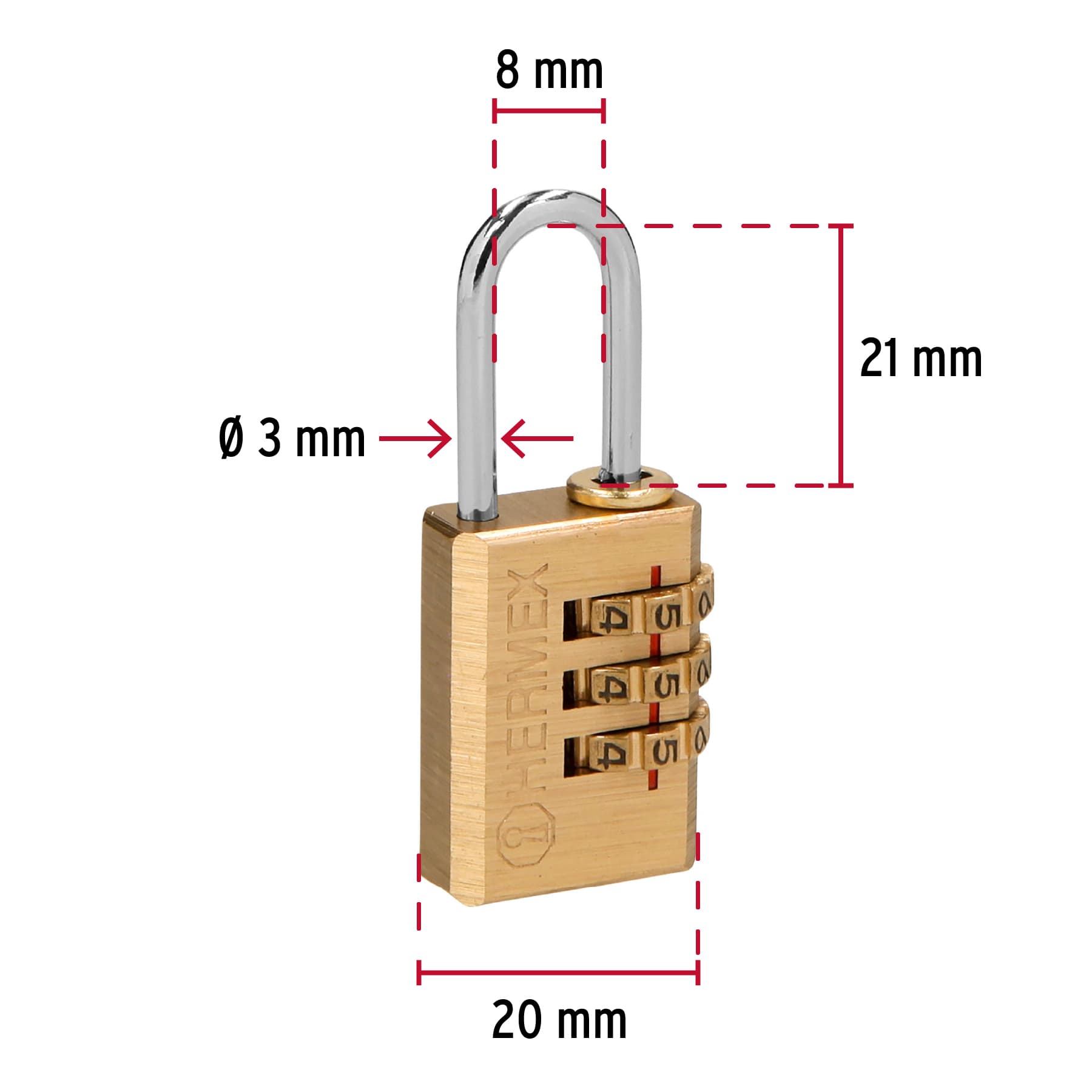 Candados de Combinacion 20mm S2 3Digitos Hermex 43346