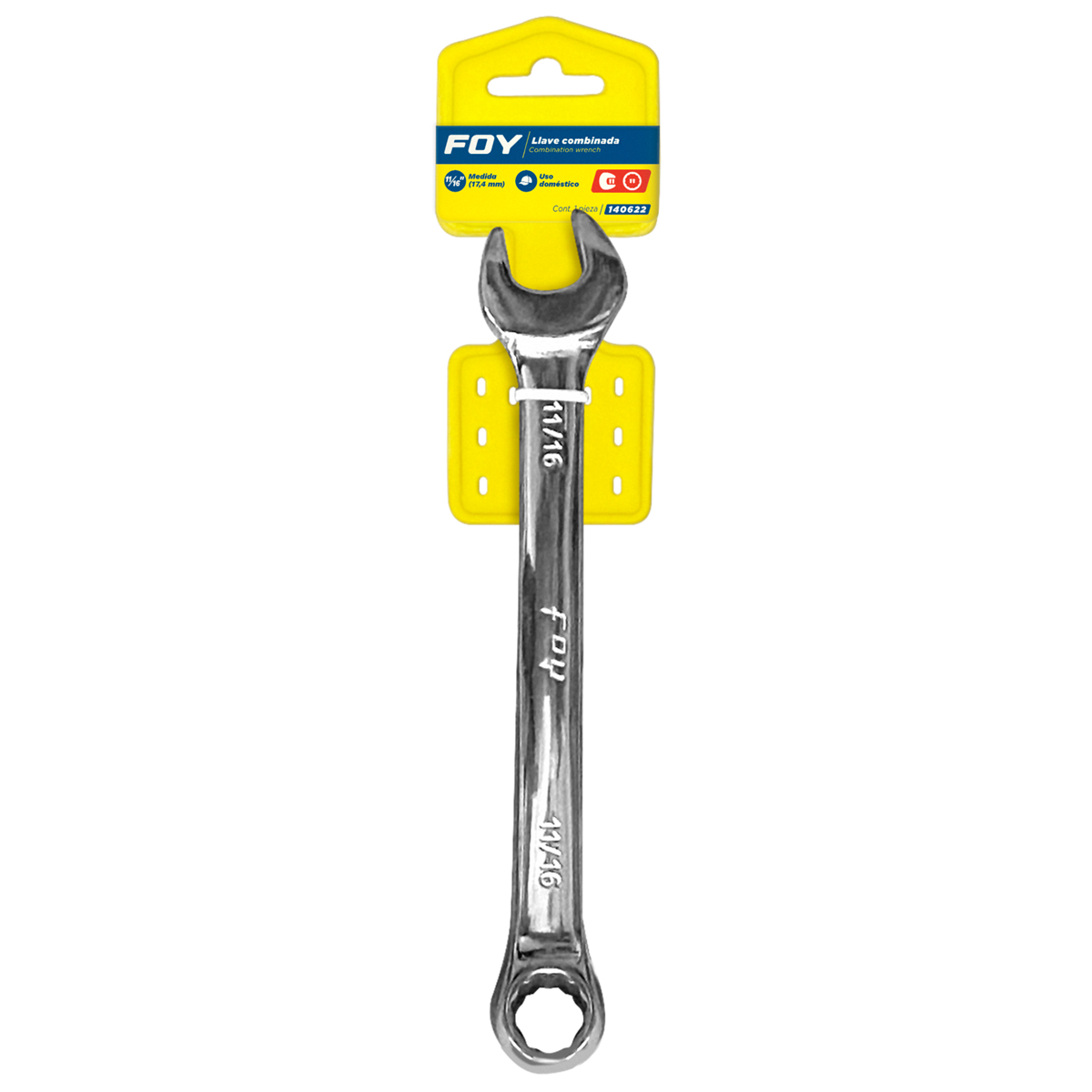 Llave combinada pulido espejo en pulgadas, 12 puntas, 11/16" Foy