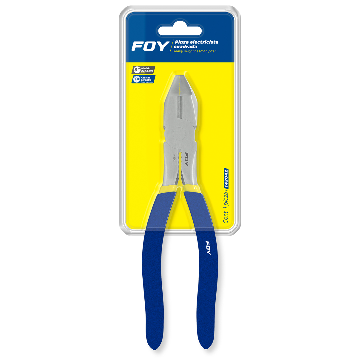 Pinza para electricista con mango con doble plastisol de 8", corte lateral Foy