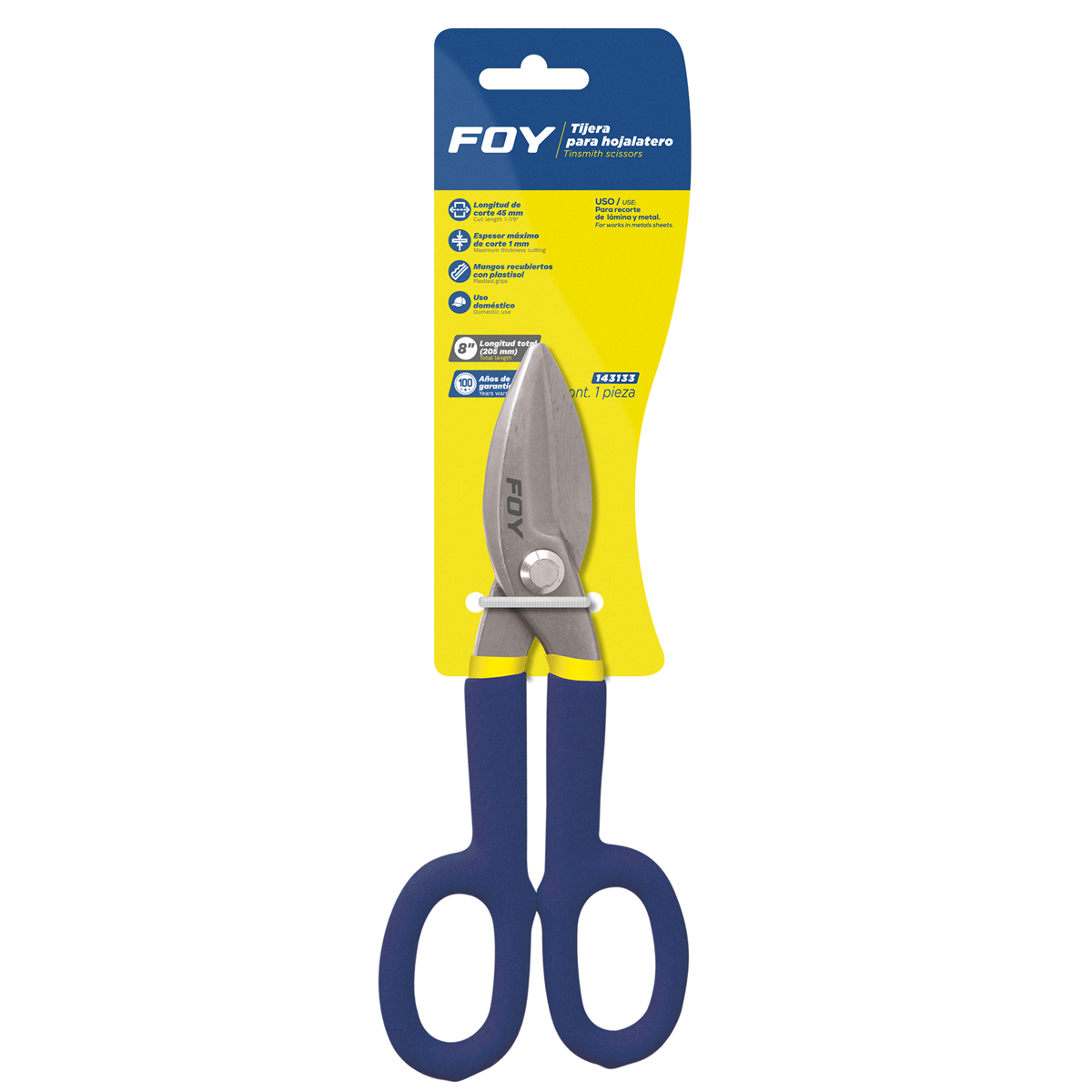 Tijeras para hojalatero con mango rubber grip 8" Foy