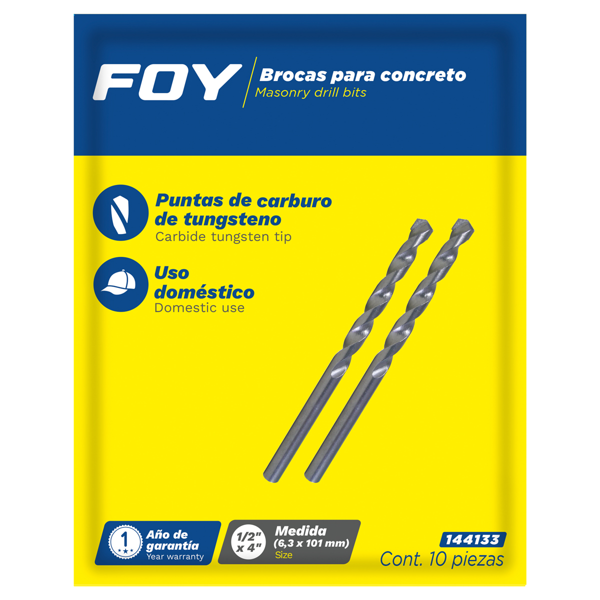 Broca para concreto 1/4" x 4" zanco recto Foy