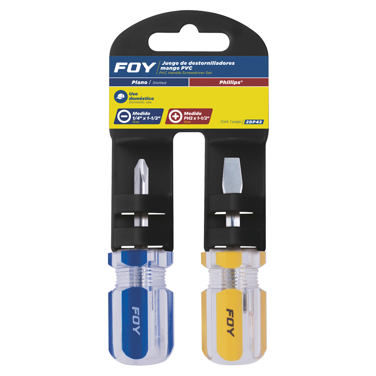 Juego de destornilladores con mango de PVC combinados tipo trompo, 2 piezas en blíster Foy