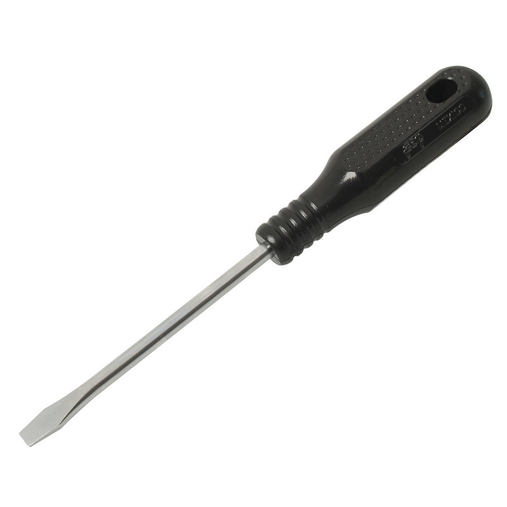 Destornillador con mango negro, punta plana barra redonda 1/4" x 6" Foy