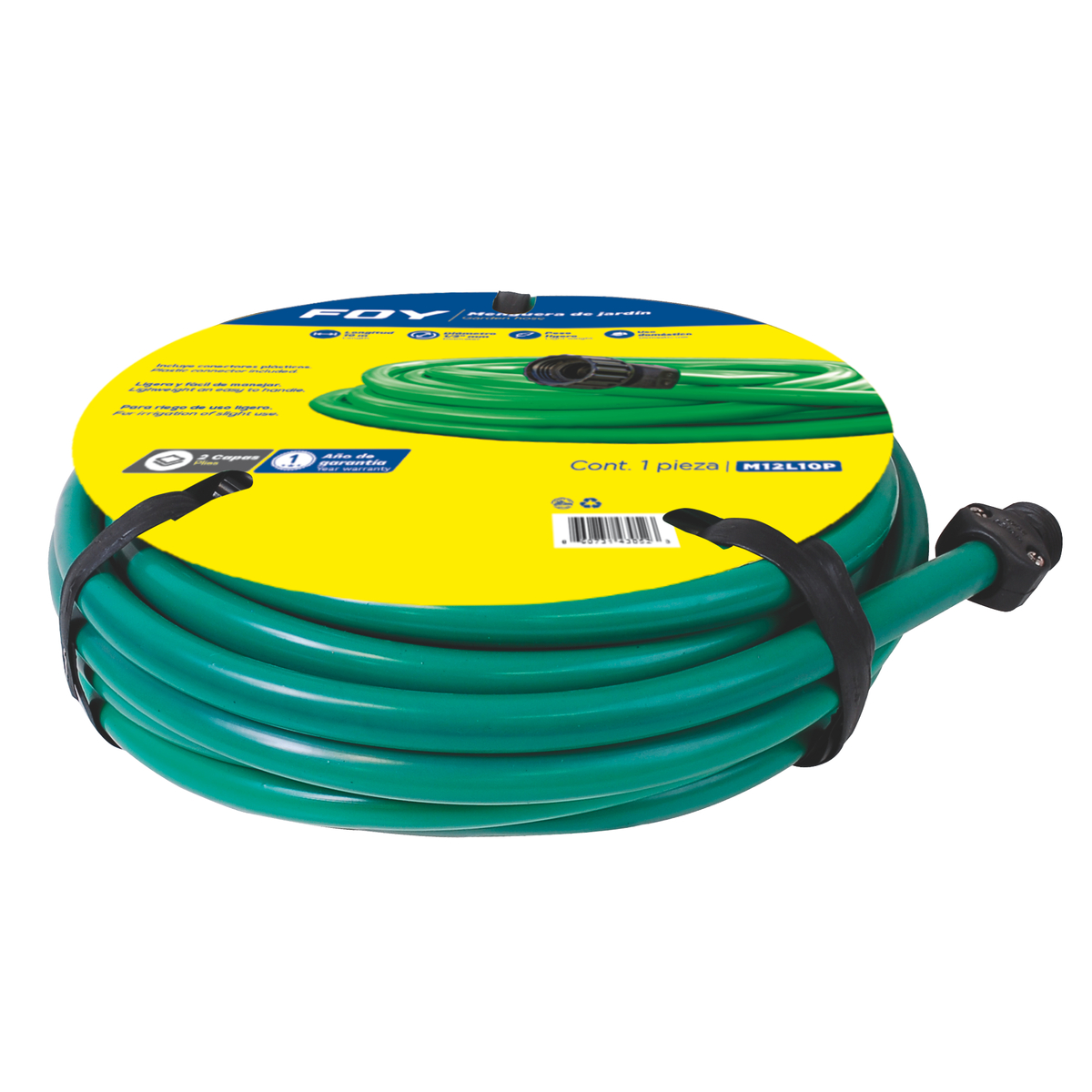 Manguera para jardín lisa con conector plástico 2 capas 1/2", 10 m Foy