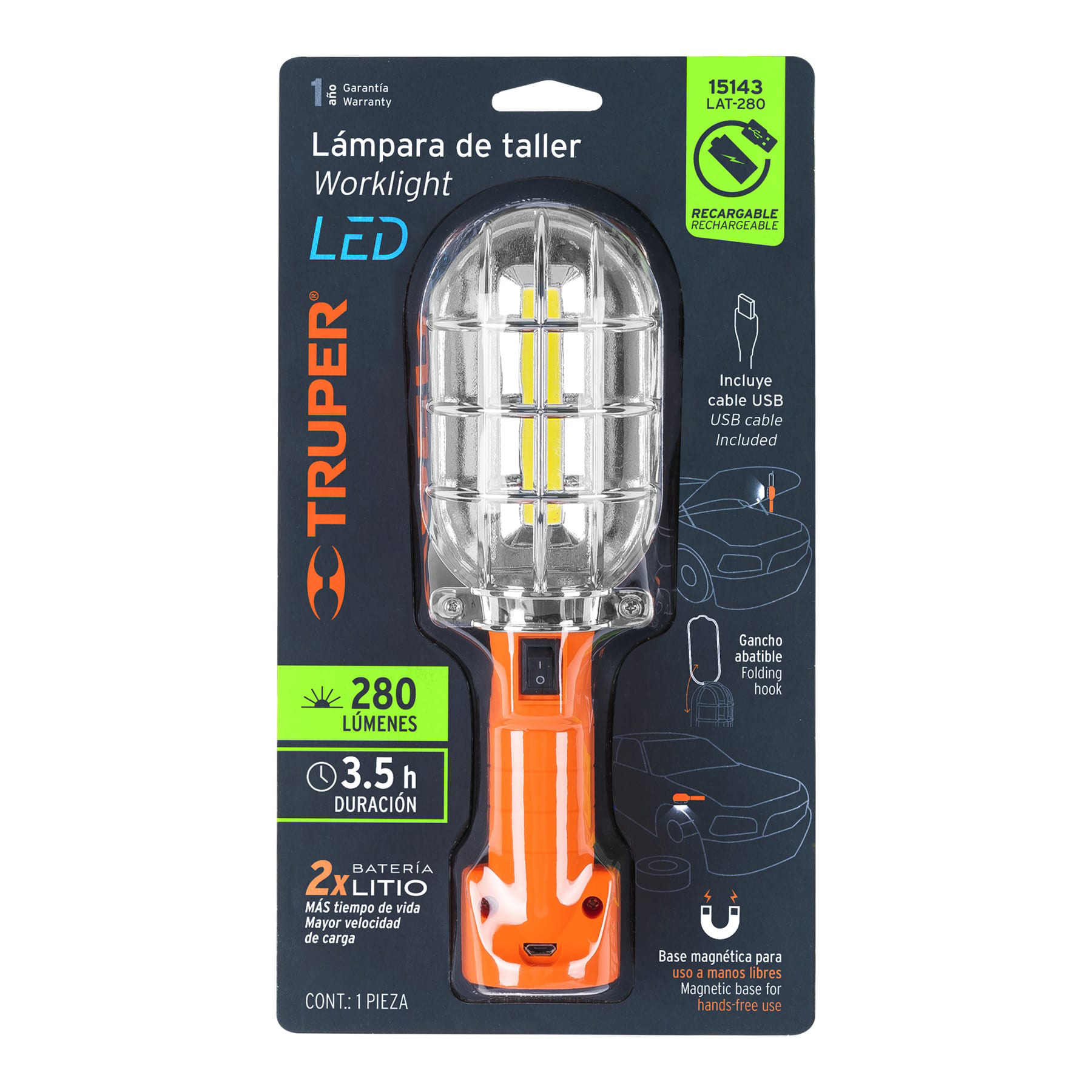 Lámpara LED Recargable Truper, 280 lm de taller