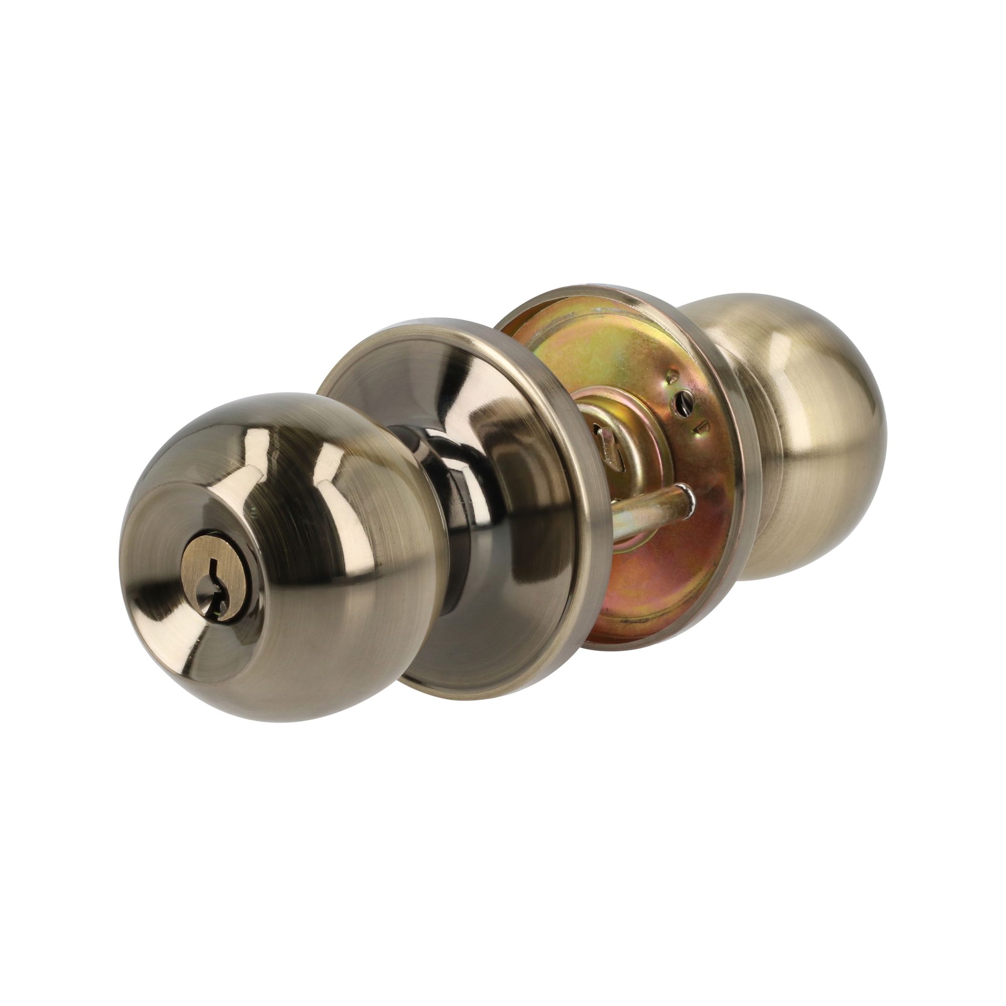 Combo de pomo tubulares de bola función sencilla, latón antiguo, llave estándar, blíster Lock