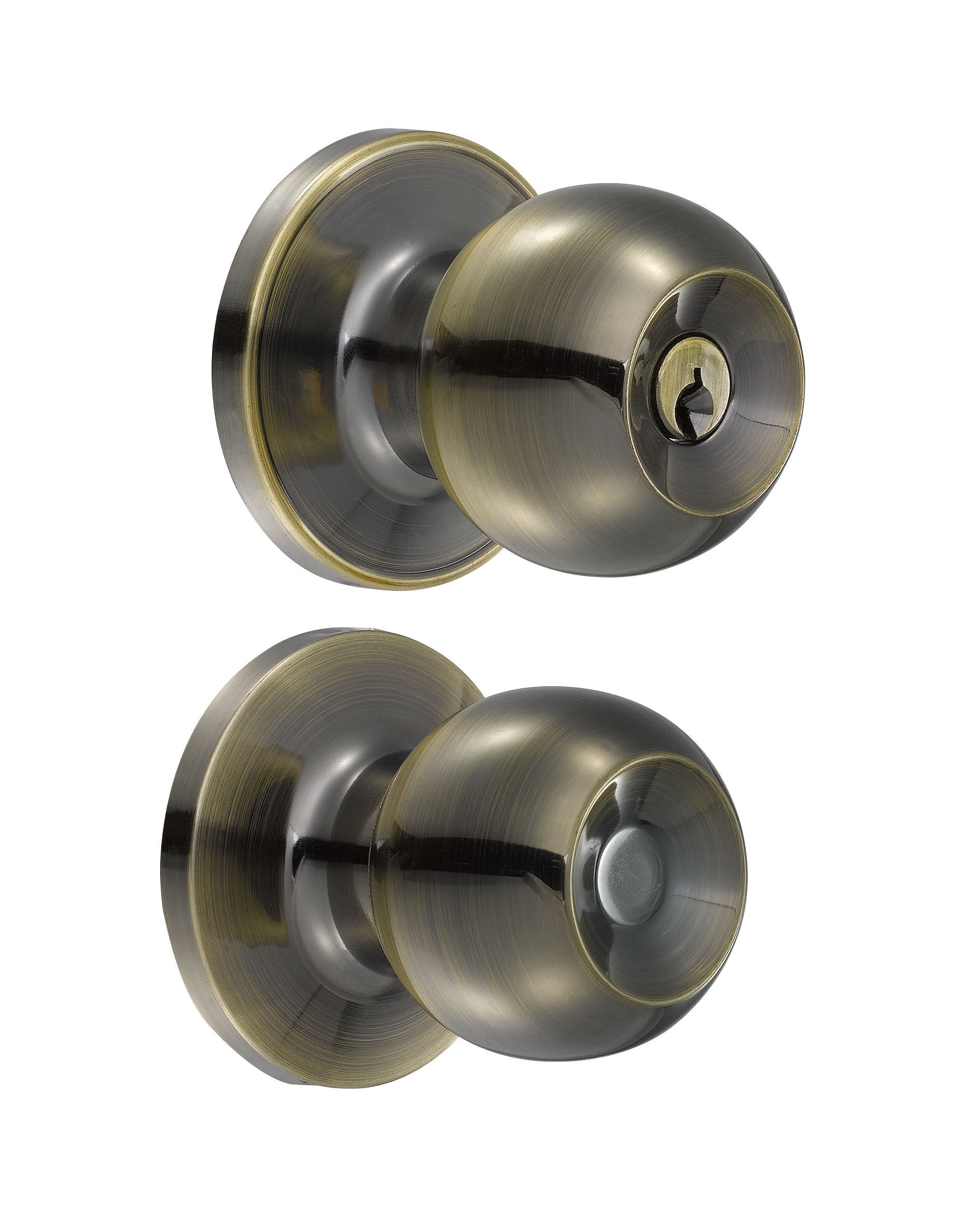 Pomo tubular bola función recámara, latón antiguo, llave estándar, blíster Lock