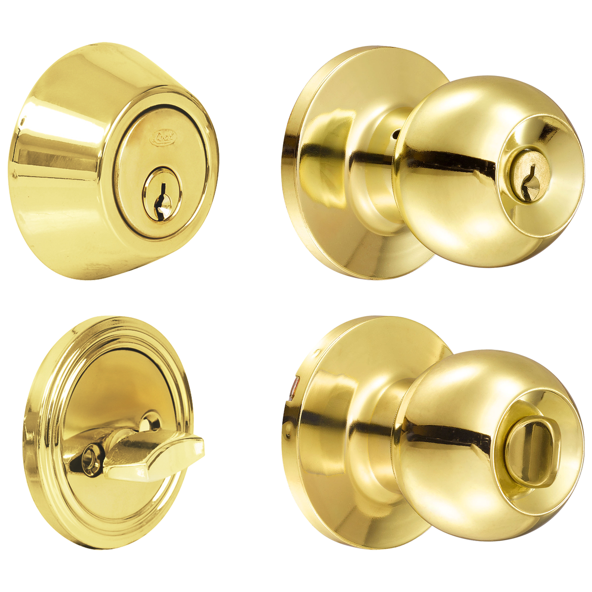 Combo de pomo tubulares de bola función sencilla, latón brillante, llave estándar, blíster Lock