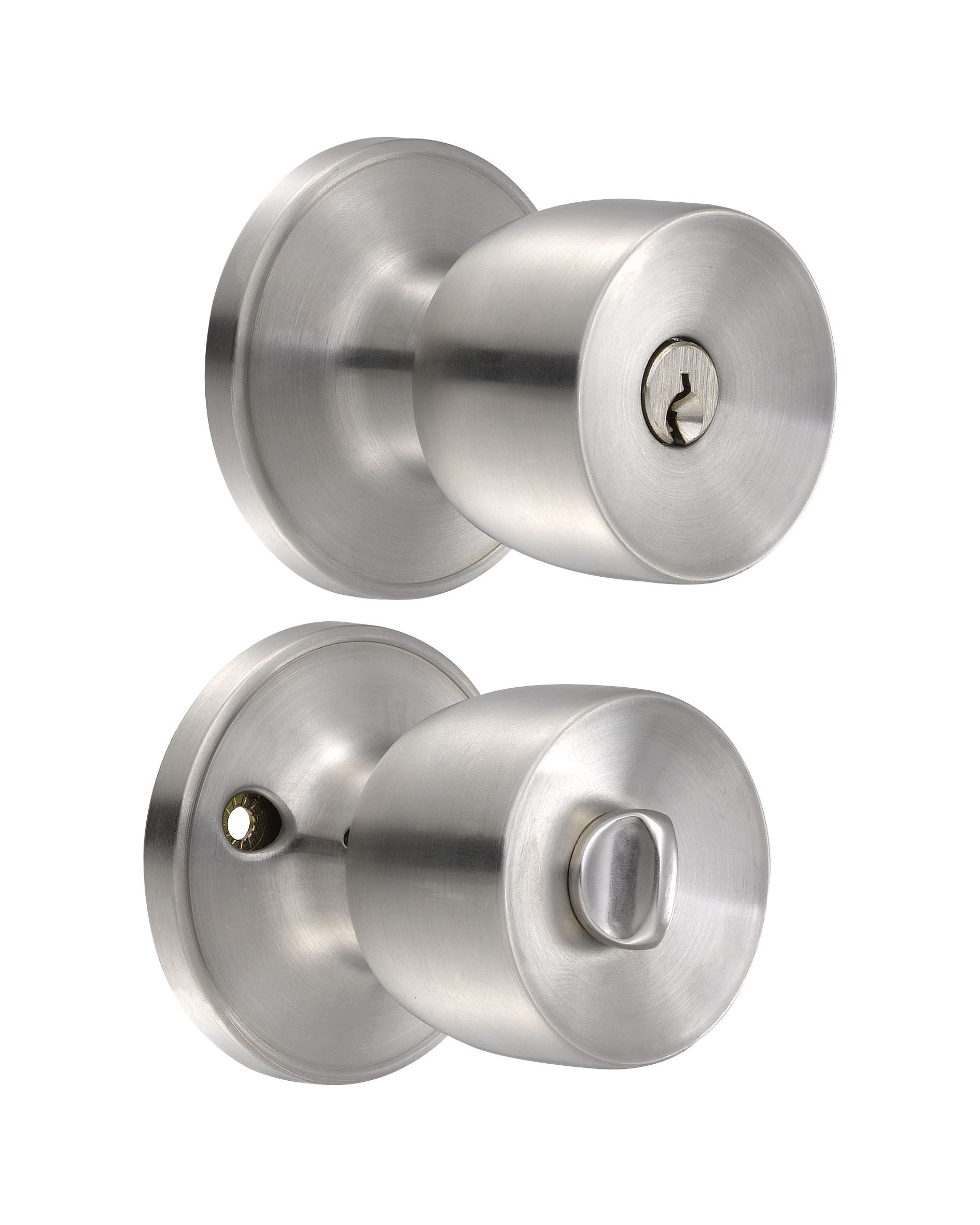 Pomo tubular copa recta función baño, latón antiguo, llave estándar, blíster Lock
