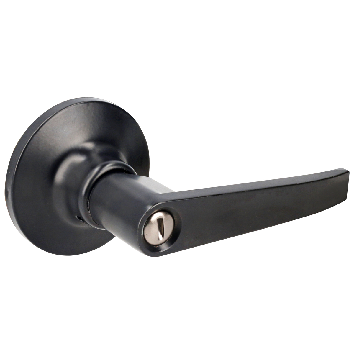 Manija tubular recta función baño, negra, llave estándar, blíster Lock