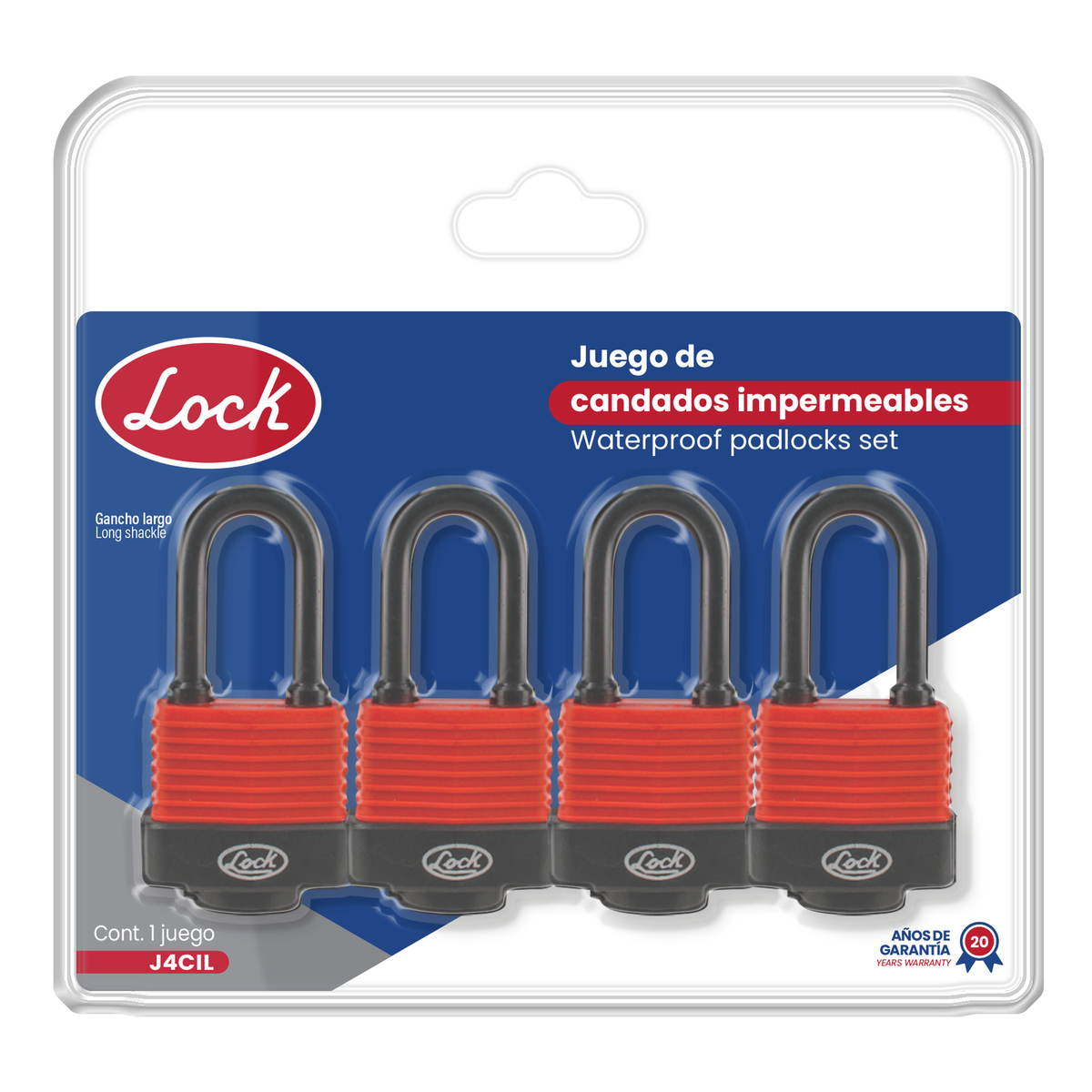 Juego de candados impermeables largos 40 mm, llave estándar, 4 piezas Lock