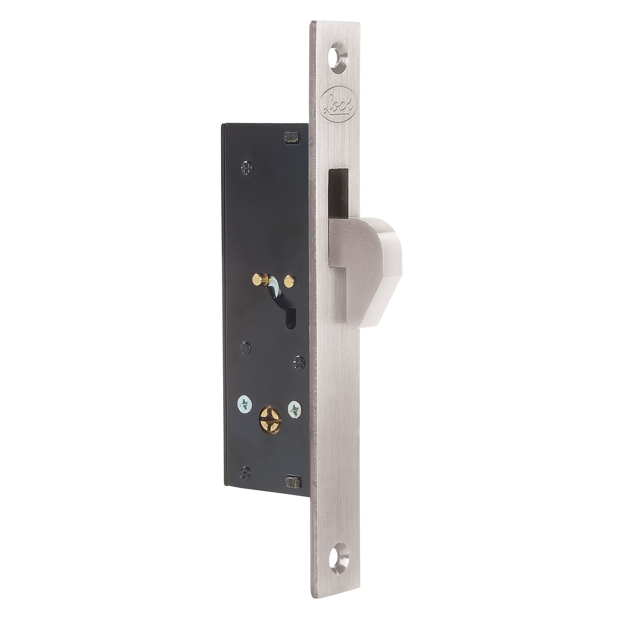 Cerrojo para embutir de gancho, níquel satinado, llave tetra, en caja Lock