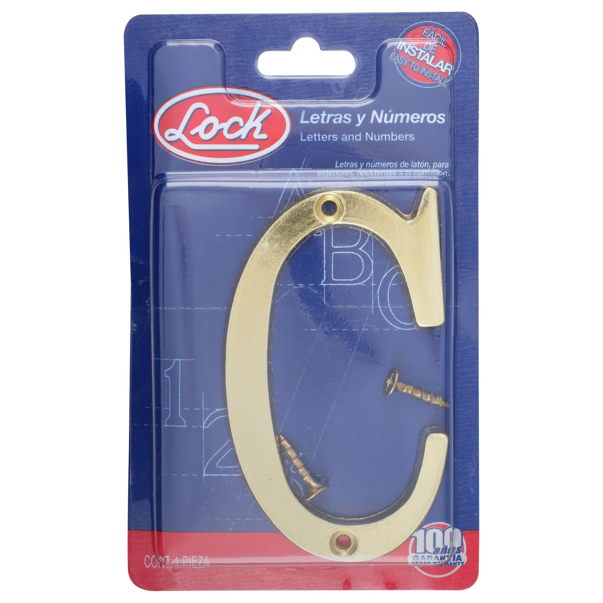 Letra C slim 4" latón brillante Lock
