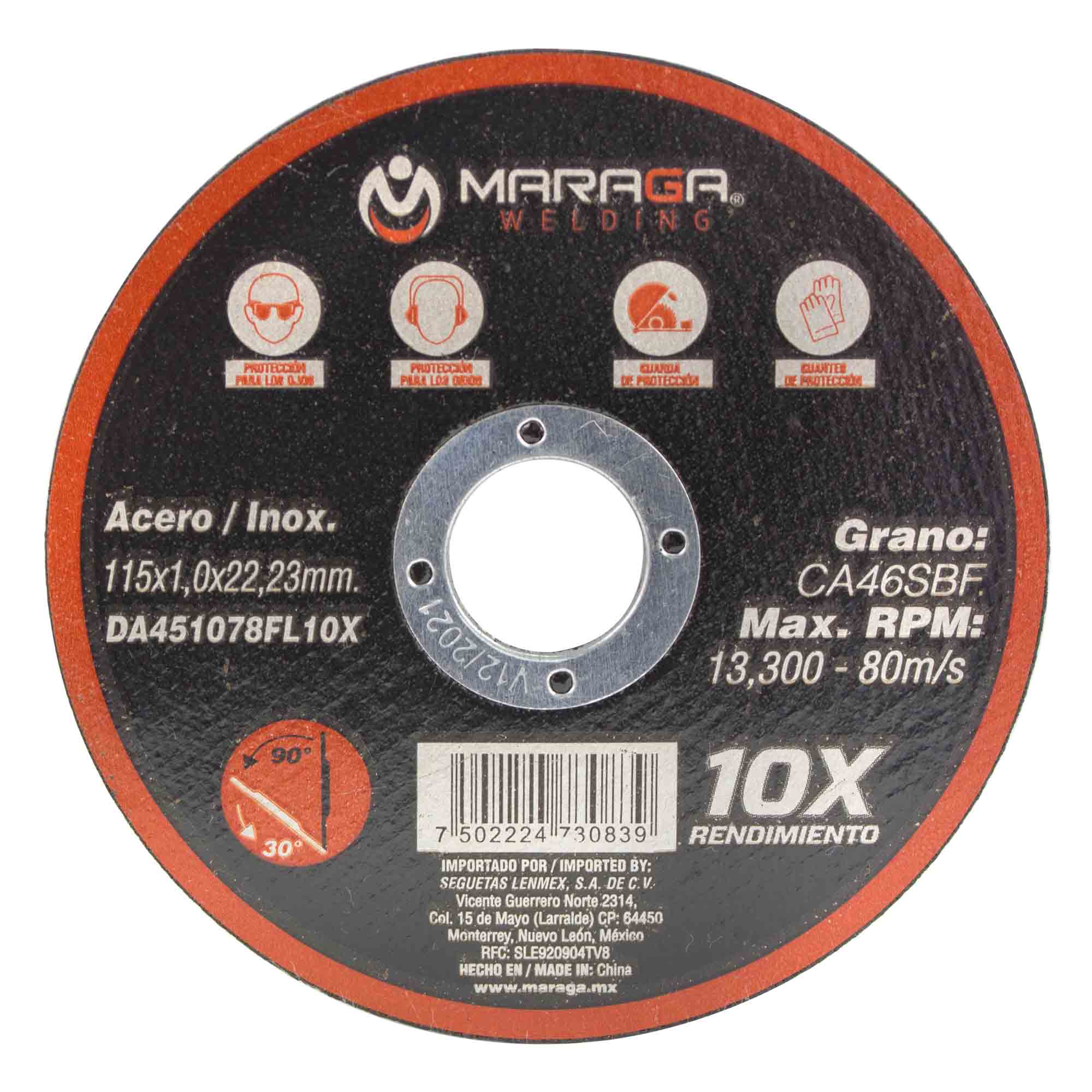 Disco de Corte de 4-1/2" Grosor 1.0mm Eje 7/8" Maraga Disco de Corte de 4-1/2 Grosor 0.03 Eje 7/8 Pulgadas Maraga