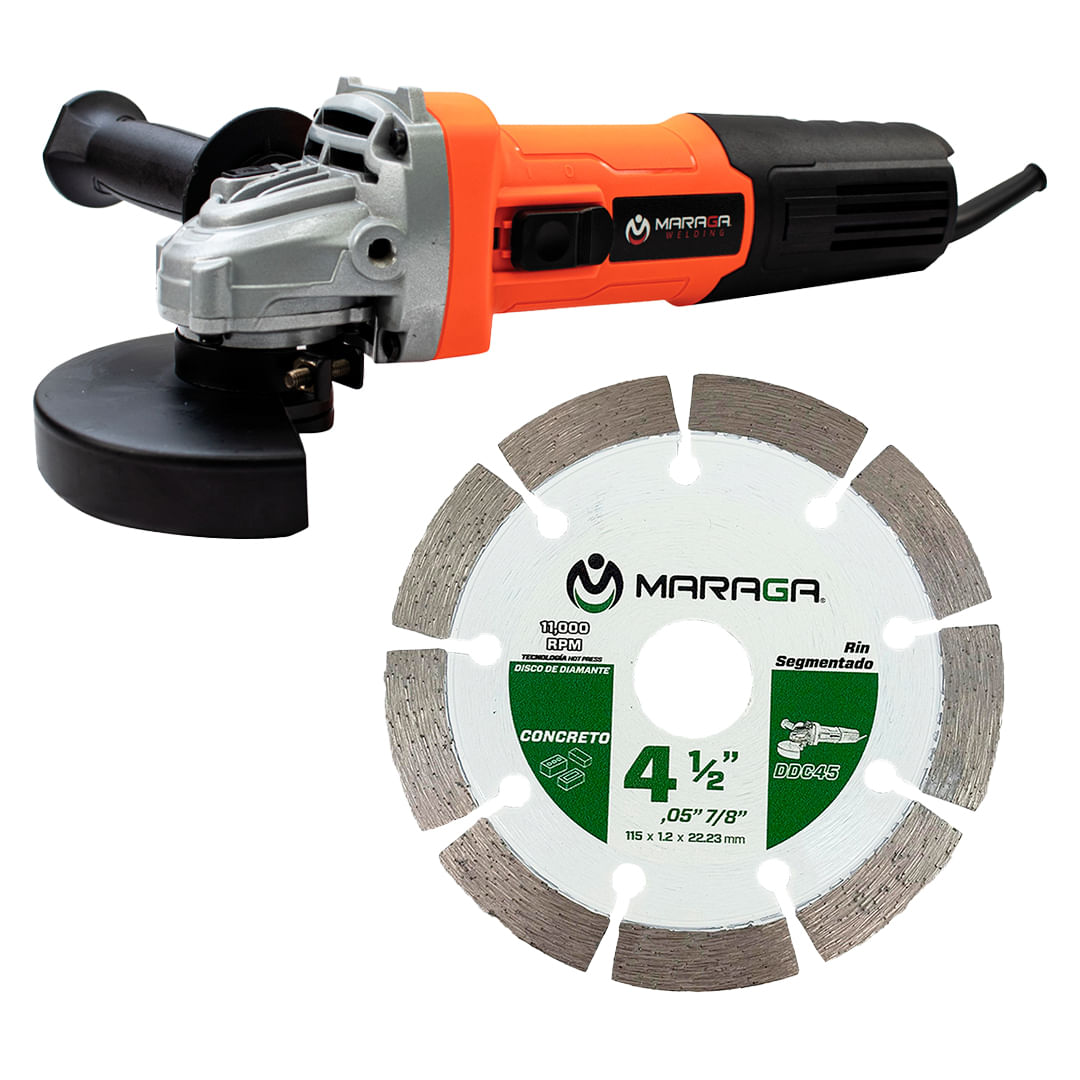 Esmeriladora Angular Maraga EA800 de 4-1/2" 800W con Disco para Concreto Esmeriladora 4-1/2 Pulgadas 800W Maraga